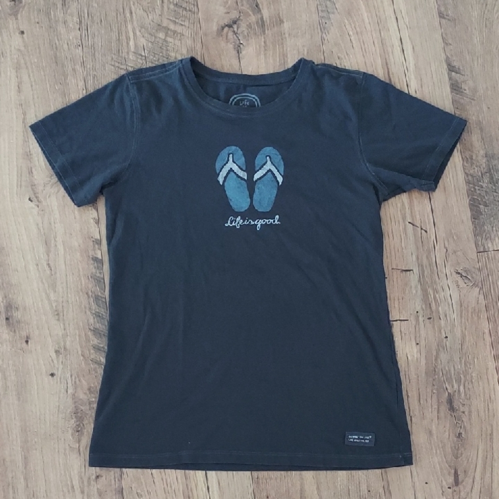 Life Is Good Black Tee with Flip Flop Graphic